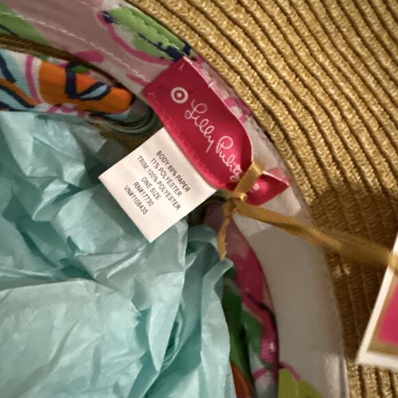 Lilly Pulitzer Straw Hat W/ Scarf Gold Grommets Target Collab WHLP01 So Pretty!! - Picture 3 of 6